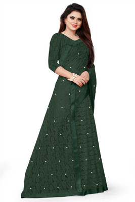 Verviza Embroidered Bollywood Net Saree(Dark Green)