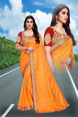 KEYU FASHION Solid/Plain Baluchari Chiffon Saree(Orange)