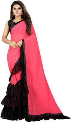 LIMTD Solid/Plain Bollywood Georgette Saree(Pink)