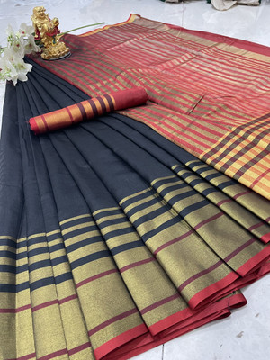 HITESH ENTERPRISE Solid/Plain Daily Wear Cotton Silk Saree(Black)