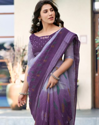 SIRIL Embellished, Checkered, Geometric Print, Printed Bollywood Cotton Blend Saree(Purple)