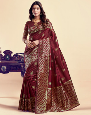 Divastri Woven, Embellished Banarasi Silk Blend, Jacquard Saree(Maroon)