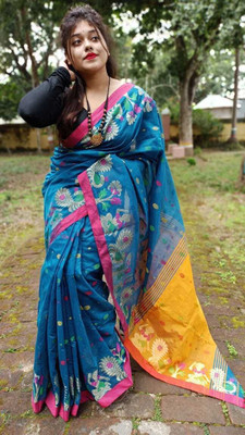 HouseOfCommon Self Design, Solid/Plain Tant Cotton Silk Saree(Light Blue)