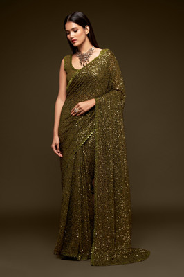Trendmalls Embellished Bollywood Georgette Saree(Green)