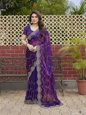 Tasrika Solid/Plain Bollywood Jimmy choo Saree(Purple)