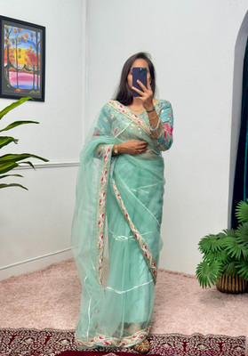 GOLDOLL FAB Embroidered Daily Wear Net Saree(Light Green)