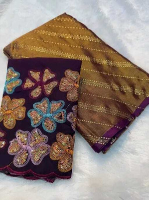 Bollytrend Solid/Plain Bollywood Georgette, Silk Blend Saree(Multicolor)