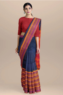 Joyguru Textile Printed Tant Cotton Blend Saree(Blue)