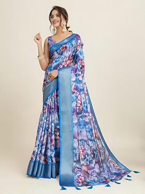 Marabout Digital Print Bollywood Cotton Silk Saree(Blue)