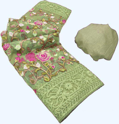 Aika Embroidered Bollywood Net Saree(Light Green)
