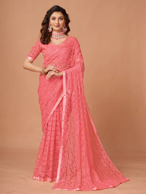 SHRINGARAA Self Design Bollywood Net Saree(Pink)