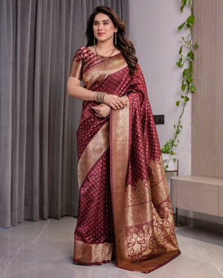 iHIYAzz ENTERPRISE Printed Banarasi Pure Silk Saree(Maroon)
