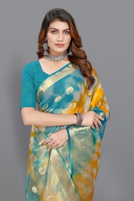 KOTHARI BS Solid/Plain Bandhani Organza Saree(Light Blue)