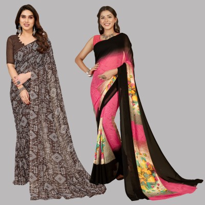 Anand Sarees Printed Bollywood Georgette Saree(Pack of 2, Black, Pink, Brown)