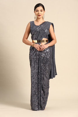 DIVINE INTERNATIONAL TRADING CO Embroidered Bollywood Georgette Saree(Grey)