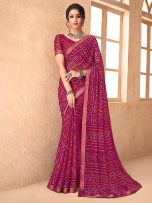 Sareemall Embellished Bandhani Chiffon Saree(Magenta)