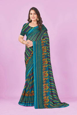 Nandita designer Printed Bandhani Chiffon Saree(Blue)