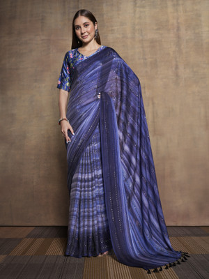 Tasrika Digital Print Bollywood Polyester Saree(Dark Blue)