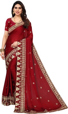 NAVTHAPEER Embroidered Bollywood Georgette Saree(Maroon)