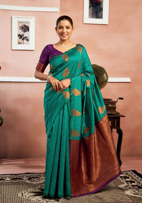 MADHAV Woven Banarasi Art Silk Saree(Green)