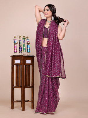 yourwish Embroidered, Embellished Bollywood Supernet Saree(Magenta)