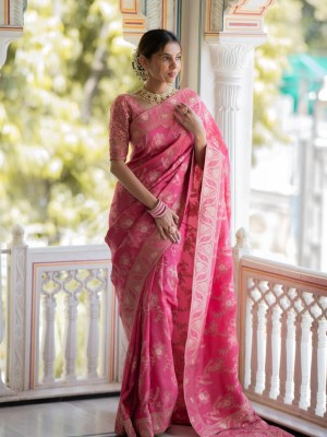 Dhami Woven Kanjivaram Pure Silk, Art Silk Saree(Pink)