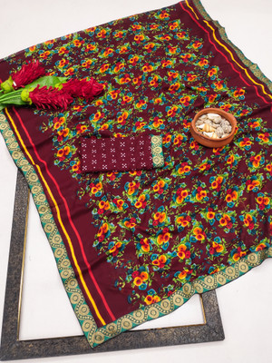 Kanooda Prints Printed Bandhani Georgette Saree(Maroon)