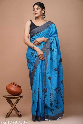 Tanishka Handicrafts Printed Daily Wear Cotton Blend Saree(Light Blue)