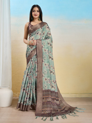 Divastri Digital Print, Printed, Woven Banarasi Tissue Saree(Green)