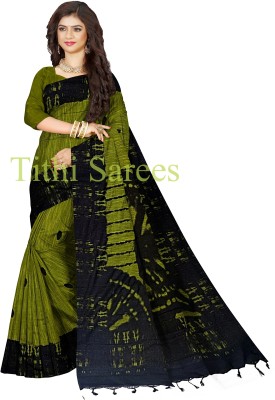 maadurga Printed Sambalpuri Cotton Blend Saree(Dark Green)