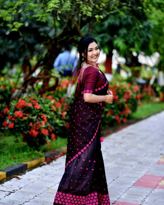 Ramani brothers Woven Mekhela Chador Pure Cotton Saree(Black)