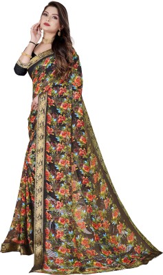 Adroit Management Printed Bollywood Georgette, Art Silk Saree(Black)