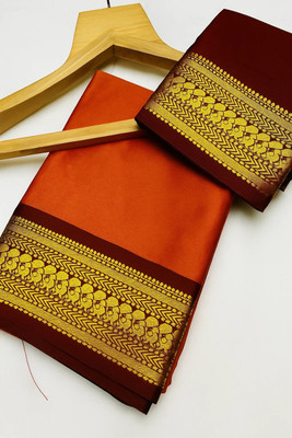 Bieth Woven Maheshwari Cotton Silk, Art Silk Saree(Orange)