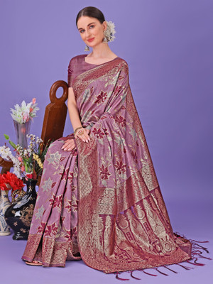 Tasrika Woven Kanjivaram Cotton Silk Saree(Purple)