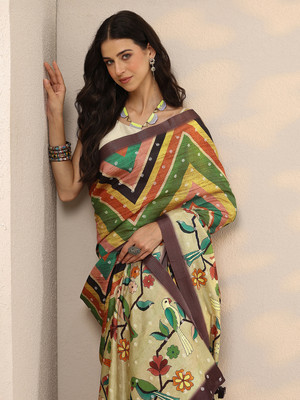 LIBAS Printed Daily Wear Silk Blend Saree(Multicolor)