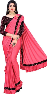 KRIRA ENTERPRISE Self Design Bollywood Lycra Blend Saree(Orange)