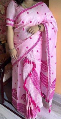 Divine Fabrics Woven Mekhela Chador Cotton Silk Saree(Pink)