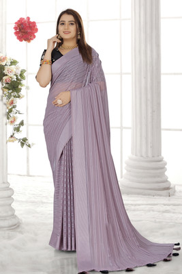 Shatayu Striped Bollywood Chiffon Saree(Grey)