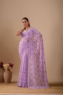 SILKORA Embroidered Daily Wear Georgette Saree(Blue)