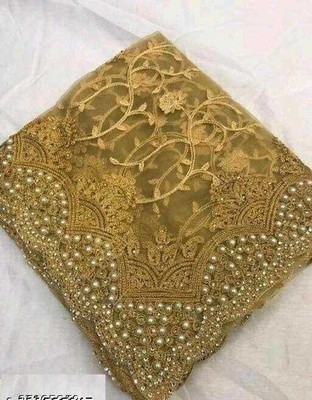 FINERFLY Embroidered Bollywood Net Saree(Cream)