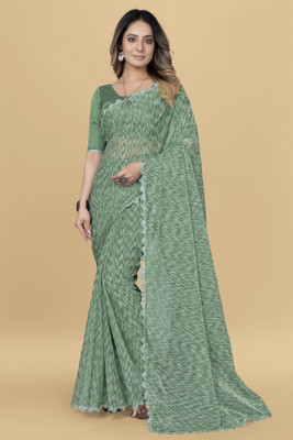 Julee Embellished Bollywood Lycra Blend Saree(Green)