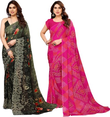 kashvi sarees Printed Daily Wear Georgette Saree(Pack of 2, Dark Green, Pink)