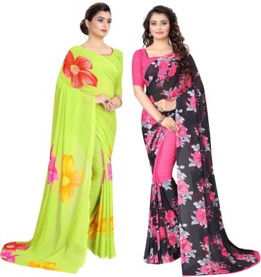 YASHIKA Printed Daily Wear Georgette Saree(Pack of 2, Green, Black)