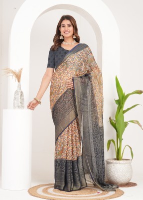 Anjanisut Sarees Printed Daily Wear Chiffon, Brasso Saree(Grey)