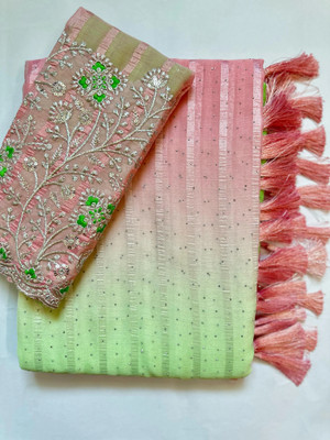 ABSilk Embroidered, Self Design, Solid/Plain Bollywood Georgette Saree(Light Green, Pink)