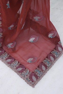 Mikhushop Embroidered Bollywood Silk Blend Saree(Red)