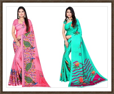 Leelavati Printed Bollywood Crepe Saree(Pack of 2, Multicolor)