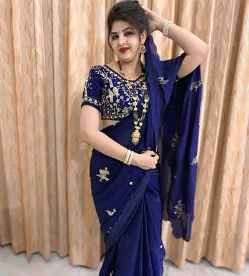 Brahmani Creation Embroidered Kanjivaram Silk Blend Saree(Purple)