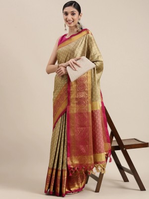 VILLAGIUS Woven Mysore Cotton Silk Saree(Beige)