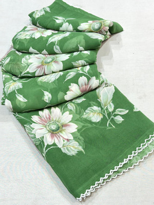 niesha fashion Floral Print, Printed Daily Wear Georgette Saree(Green)